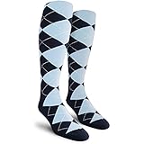 Argyle Golf Socks: Over-The-Calf - Navy/Light Blue - Youth