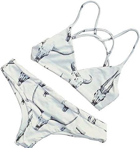 Summer Bay Womens's Sexy Halter Triangle Top Bikini Swimwear Bull Print Chic Bikini Set