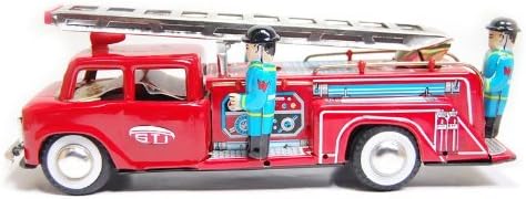 Ladder Fire Truck with Siren, Steel Tin Toy Collection, 10.5" Length