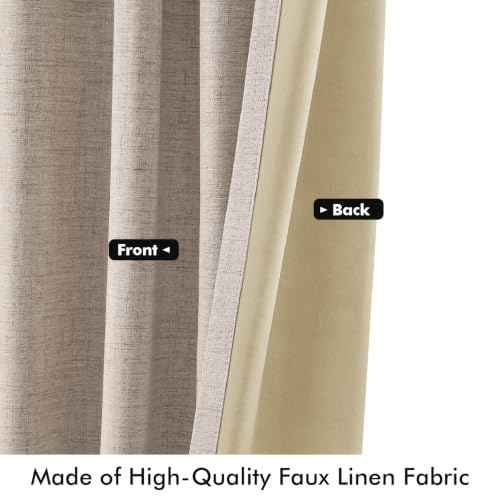 MIULEE 100% Blackout Linen Curtains for Bedroom, Beige Solid Luxury Decor Thermal Insulation Room Darkening Drapes for Living Room Back Tab Rod Pocket 42 x 84 Inches, 2 Panels