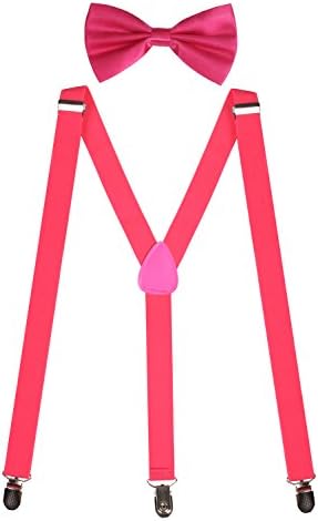 Sunny Ocean Solid Pink Bow Tie and Suspenders for Mens Suspenders Solid Pink