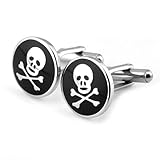 Pensee Luxury Stainless Steel & Black Skull Pattern Enamel Cufflinks for Men with Gift Box