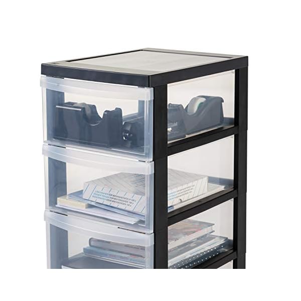 Iris Ohyama Kunststoff-Schubladenbox mit Rollen, 5 tiefen Schubladen, Schwarz, Griffe zum Ziehen, FÃ¼r Schlafzimmer, Bad, Schule & BÃ¼ro, BPA-frei, Schubladenschrank, Rollcontainer, A4 Drawer, DC-005 – Bild 3