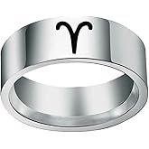 PAMTIER Men's Stainless Steel 12 Constellation Ring 8MM Wedding Band Horoscope Zodiac Signs Simple