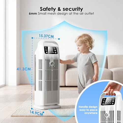 Portable Air Cooler, 6 in 1 Air Conditioner 1200ML Evaporative Air Cooler with Remote Control, 120° Oscillating 4 Speeds 12H Timer Mist Spray Tower Fan for Home Office（Off White）