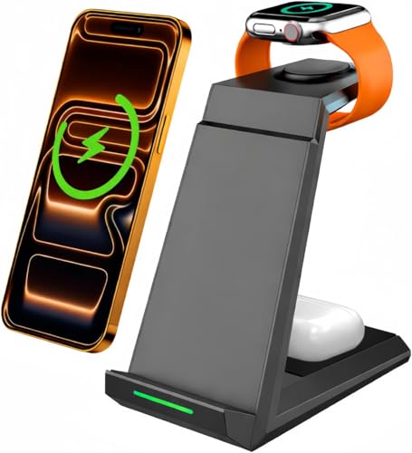 Kabellose Ladestation für iPhone – ADADPU 3-in-1-Ladeständer für iPhone 17, 16, 15, 14, 13, 12, 11 Pro, Max, XR 8 Plus, für ADADPU Watch 8/7/SE/6/5/4/