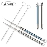 2 Pieces Portable Titanium Toothpicks, Pocket Toothpick for Outdoor Picnic and Camping with 2 Cleaning Brushes (Blue and Silver)