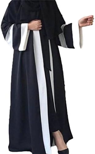 Macondoo Women's Belted Turkish Muslim Gown Abaya Arabia Loose Open Dress