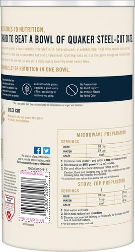 QUAKER STEEL CUT OATMEAL, QUICK 3 MINUTES TO PREPARE, BREAKFAST CEREAL, 25 OZ