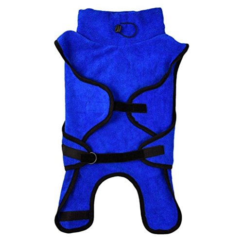 vmree Pet Bathrobe, Puppy Dog Wearable Absorbent Towel Soft Bathtubs Robes Quick-Drying Warm Bathing Suits (Blue, M)