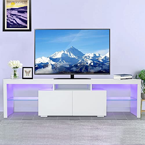 Modern TV Stand with LED Lights,Entertainment Center with Storage Drawers and Open Shelves,High