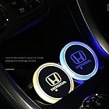 LED Car Cup Holder Lights, Car Logo Coaster with 7 Colors Changing USB Charging Mat, Luminescent Cup Pad Interior Atmosphere Lamp Decoration Light for Honda (2 PCS)