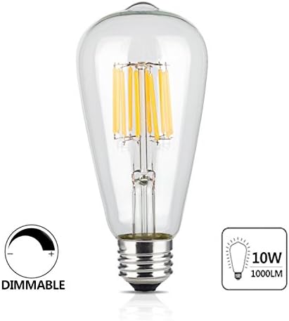 Bango 10W Edison Style Vintage LED Filament Light Bulb,Dimmable 6000K Daylight E26 Medium Base Lamp, ST21(ST64) Antique Shape, transparent Glass Cover, 100W Equivalent