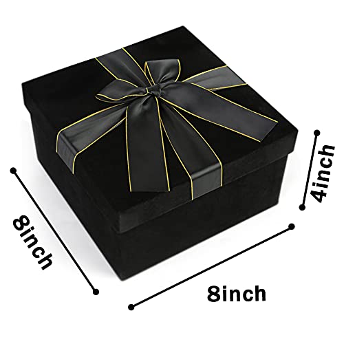 JOHOUSE Gift Box, 8 * 8.5 * 4.5inch Square Gift Box Luxurious Gift Box Velvet Square Gift Box Black with Lid for Christmas Box and Halloween Weddings Gift Box