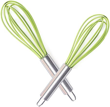 Mini Silicone Whisk Set of 2 Stainless Steel & Silicone Kitchen Utensils for Blending, Whisking, Beating, Cooking, Mixing & Stirring8.5 inchIncludes Free Recipe Book with 201 Easy Recipies
