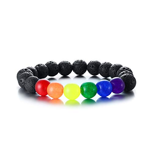 ZSCRL Regenbogenschmuck, vulkanische Steine, Achat, Regenbogen-Jade-Perlenarmbänder, zarte Schmuckpaare, 16,5 * 1,0 cm
