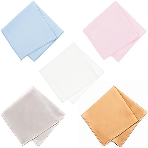 100% Silk &amp; Satin Pocket Squares - 5 Pack - With Free eBook Pocket Square Folding Guide (Light Blue, Light Pink, White, Gold &amp; Silver)