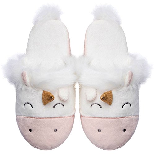 Unicorn Animal Slippers | Indoor Outdoor Women Slippers | Cozy Plush Home Shoes | Cute Fluffy Girls Slippers