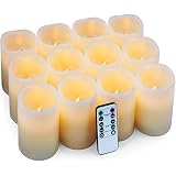 Hausware Flameless Candles LED Candles Set of 12 (D:3" X H:4") Battery Operated Candles Flickering Bulb Pillar Ivory Real Wax Electric Candles with Remote and Timer for Home Decoration