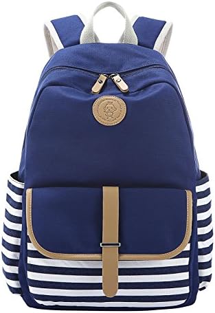 Yayabb Casual Canvas Bag Shoulder School Leaper Backpack Travel Laptop Rucksack for teen girls (453517, Blue)