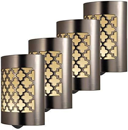 GE CoverLite LED Evening Gentle, 4 Pack, Plug-in, Nightfall-to-Daybreak Sensor, House Décor, UL-Listed, Excellent for Kitchen, Lavatory, Nursery, Bed room, Hallway, 48675, Brushed Nickel | Moroccan, 4 Depend