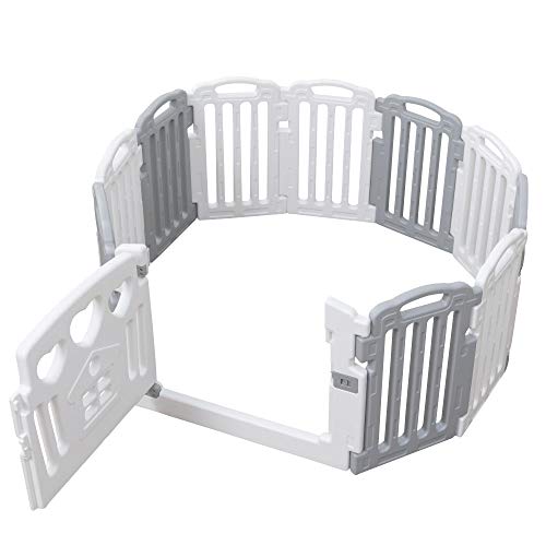 アイリスプラザ ベビーサークル 折りたたみ 高さ58cm 11枚 ドア付き プレイヤード ハイタイプ 大型 小さめ ジョイント式 扉ロック パウダーグレー商品画像