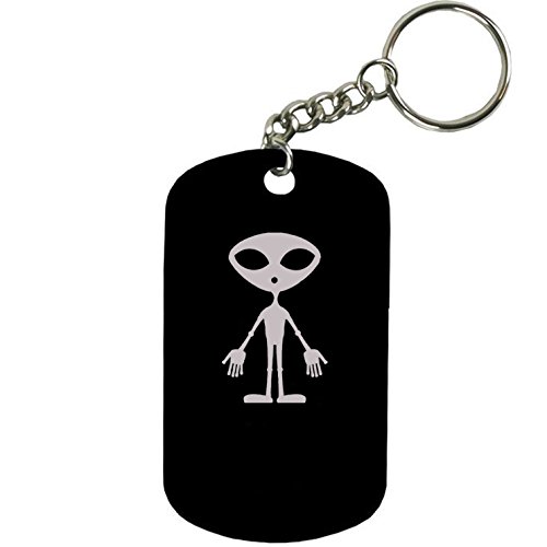 Personalized Engraved Custom Alien 2-inch Colored Anodized Aluminum Customizable Keychain Dog Tag, Black