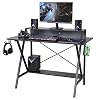 Sedeta Gaming Desk, 47″ Gamer Desk, Computer Desk with USB Port and Power Outlet, Gaming Table, Gaming Workstation Desk with PC Stand Shelf, Cup Holder & Headphone Hook, Home Office Desk, Black