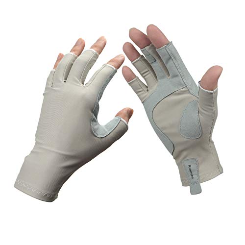 Riverruns Fingerless Fishing Gloves are Designed for Men and Women Fishing, Boating, Kayaking, Hiking, Running, Cycling and Driving. (Light Gray, XL)