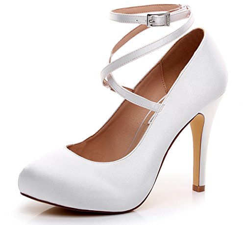 Luxveer Satin Wedding Shoes Closed Toe Dress Shoes With Straps