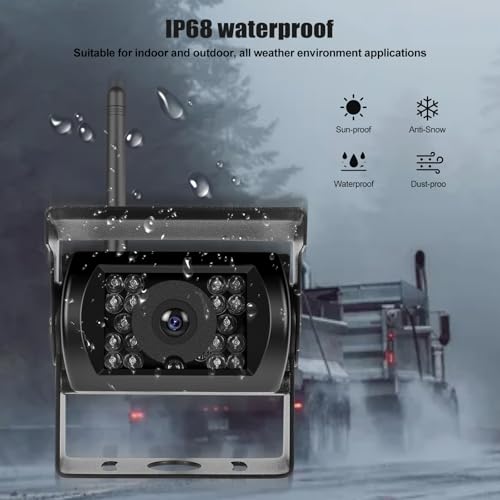 CAMECHO Wireless Reversing Camera IP68 Waterproof Night Vision Wide Angle Camera with 7 Inch HD Monitor for All Models, 12V-36V High Performance Chip with Line Reverse