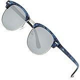 FEIDU Retro Polarized Mens Sunglasses for Men Half Metal Women FD3030 (silver/blueï¼‰