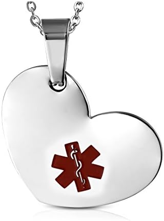 Stainless Steel Red Enameled Medical Alert ID Love Heart Charm Pendant