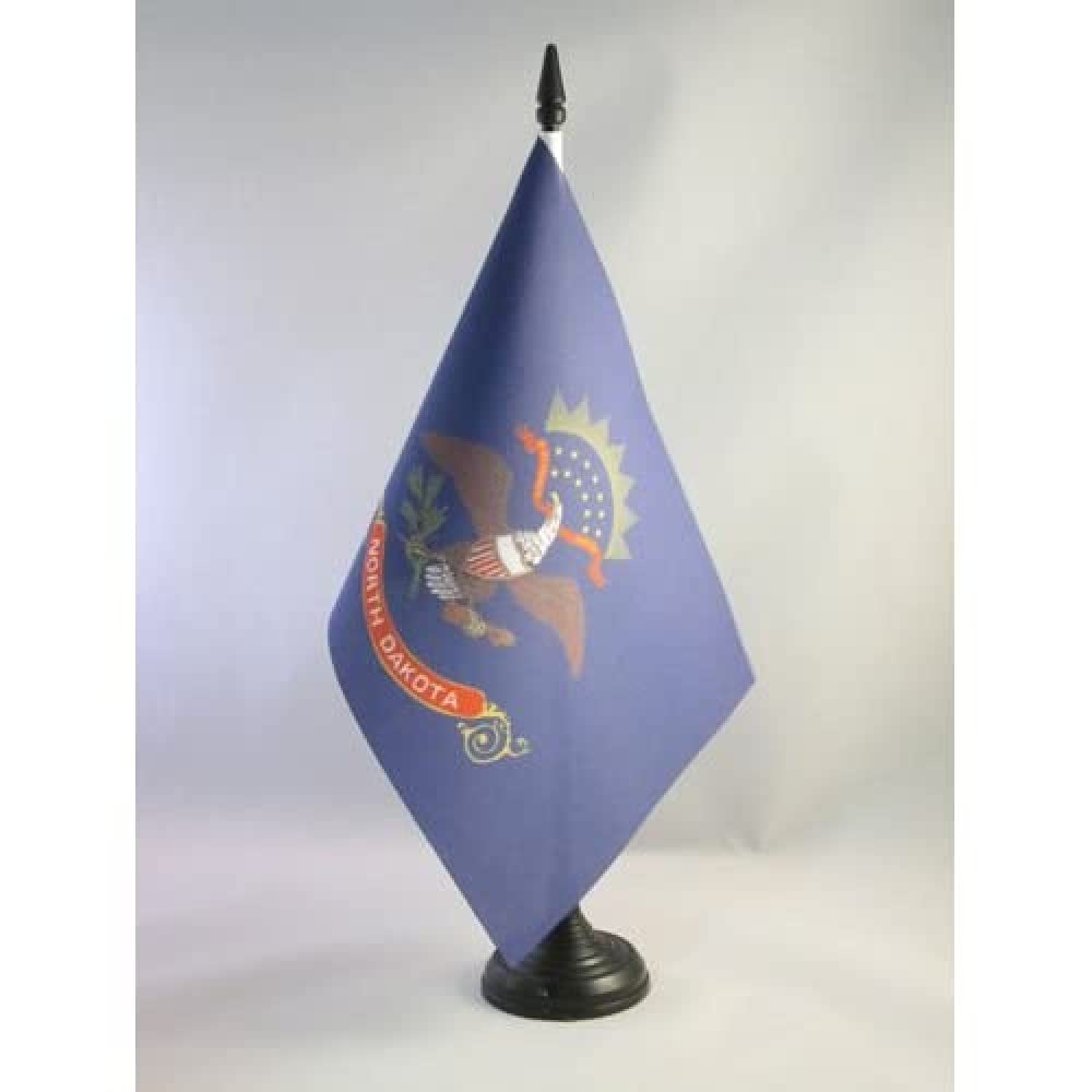 AZ FLAG North Dakota Table Flag 5'' x 8'' - US state of North Dakota Office Decoration 100% Polyester 21 x 14 cm - Mini Desk Flag with Pole and Black Plastic Base — image 1