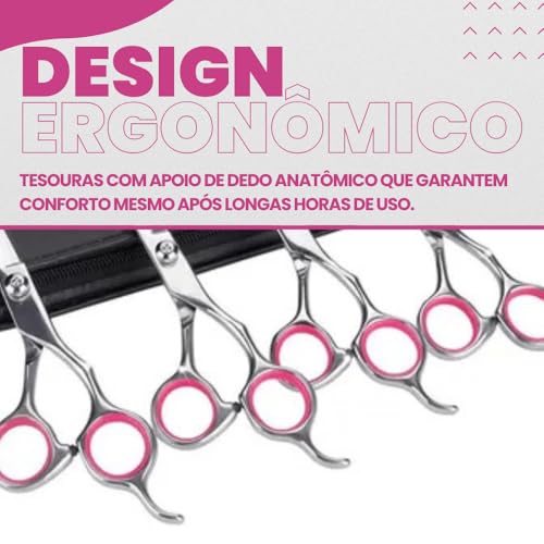 Kit Tesoura de Tosa para Cães e Gatos - Ponta Arredondada Segura para Pet - Tesoura de Tosa Ergonômica e Afiada de Aço Inox para Cortar Pelos de Animais - UpShop (Prata e Rosa)