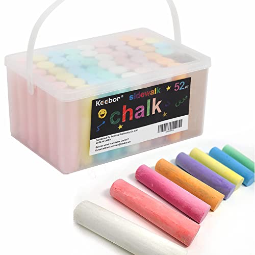 Sidewalk Chalk Set, Keebor 52 Pcs 8 Colors Jumbo Chalks Bulk with