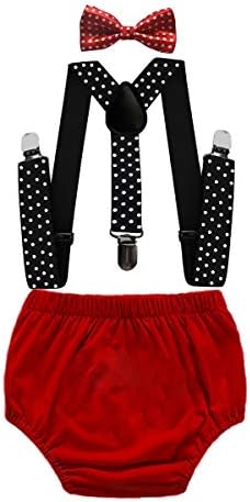 Baby Boys 1st 2nd Birthday Costume Cake Smash Photo Props Outfits Diaper Cover Suspenders Polka Dots Bow Tie