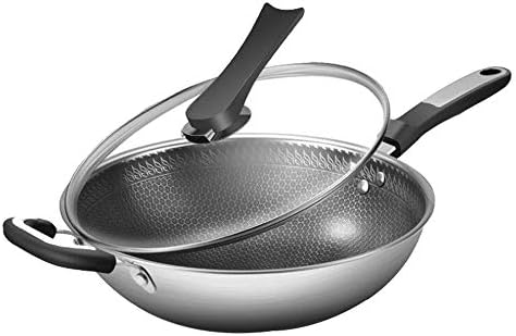 HIUHIU 304 Stainless Steel Honeycomb Wok Non-Stick pan Multi-Functional uncoated Household Cooking Pot Induction Cooker Universal