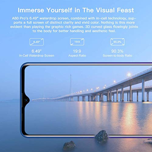 Unlocked Smartphone Blackview A80 Pro, 6.49 inch HD+, 4GB RAM+64GB ROM with 4680mAh Big Battery, 4G Dual SIM for AT&T, T-Mobile Phone,13MP Quad Rear Camera, Android 9.0 Unlocked Cell Phones