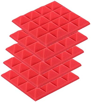 WPOtee 5 Pack Set Acoustic Foam Panels, Studio Wedge Tiles, 2" X 10" X 10" Acoustic Foam Sound Absorption Pyramid Studio Treatment Wall Panels (Red)
