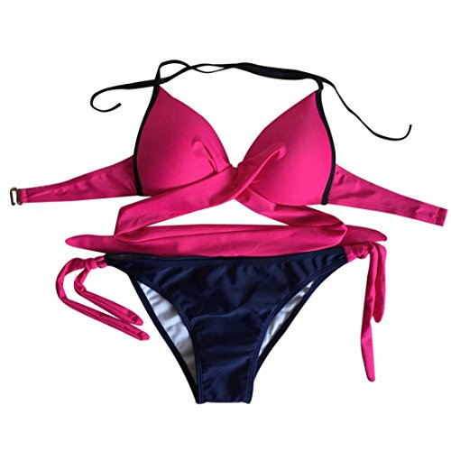 Challyhope Bikini Set, Women Sexy Cross Bandage Thong Triangle Top Swimsuit Bathing Suit 2 Piece (M, Hot Pink)