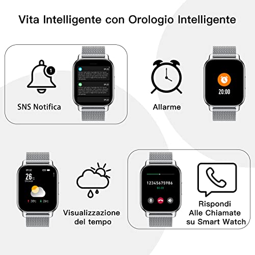 Popglory Smartwatch Men Women 2 Straps Watch Calls and Whatsapp Pedometer Voice Assistant 24H Digital Watch Heart Rate Monitor Blood Pressure SpO2 Sleep for Android iOS
