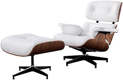 RECLINER GENIUS 100% Grain Italian Leather Recliner Lounge Chair with Ottoman (White)