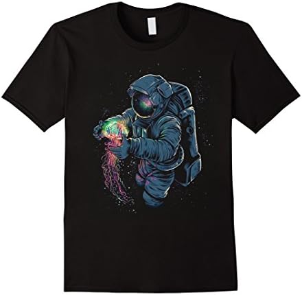 Mens Space Rave T Shirt - Jelly Fish Rainbow Astronaut Friends Large Black