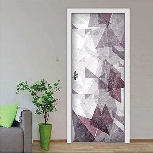 TWJYDP Door Sticker Simple Geometric Lines Living Room Bedroom Door Wallpaper PVC Self Adhesive Wall Decals Imitation 3D 77X200Cm