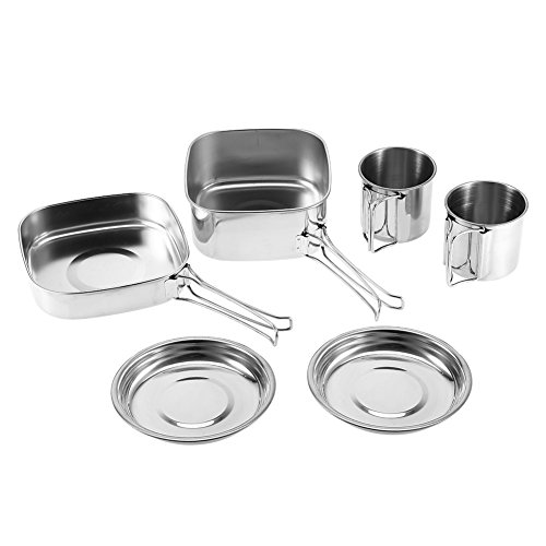 Best-ycldcyp Camping Mess Kits,6Pcs Durable Portable Stainless Steel Open Fire Cookware Set Camping Picnic Outdoor Pan Pot Plate Cup