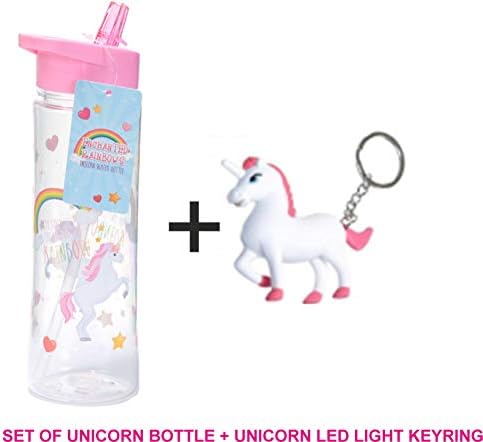 JMS we create smile Girls Enchanted Rainbows Unicorn 500ml Water Bottle + Unicon LED Light Keyring Set - Ideal