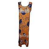 Mogul Interior Womens Boho Orange Tank Dress Batik Print Sleeveless Dress L