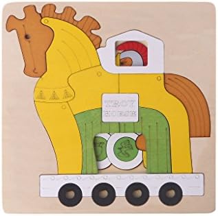 NDJK Jigsaw Puzzle Wooden Cartoon Multilayer Educational Toy for Kids &amp; Children(Troy Horse)