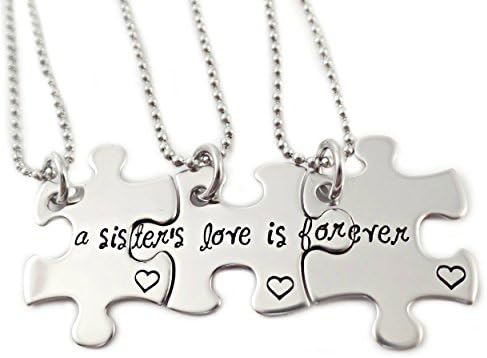 A Sisters Love Is Forever Puzzle Piece Necklace Set of 3- Personalized Jewelry